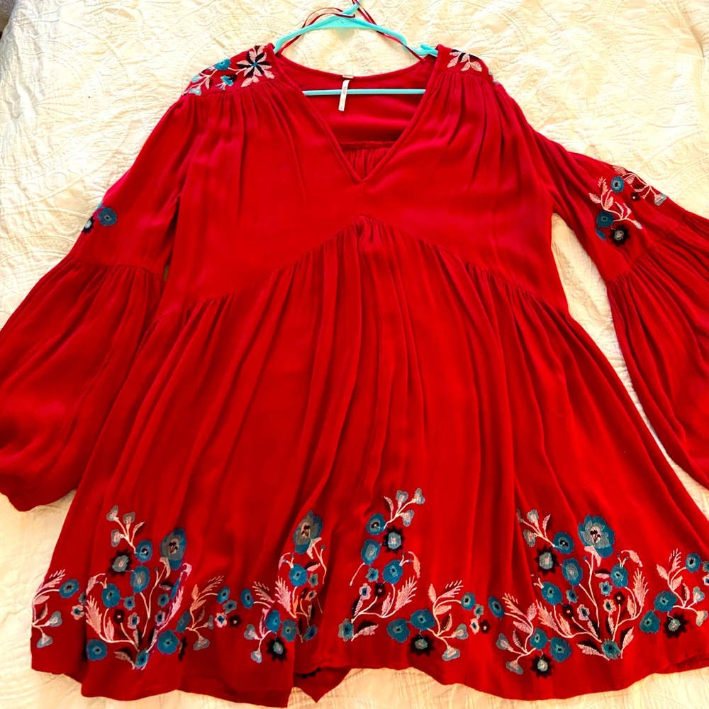 Free People red embroidered dress